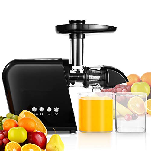 COOCHEER Extracteur de Jus de Fruits et Légumes, Extracteur de Jus avec Fonction Reverse et un Moteur Silencieux, Inclus Tasse à Jus, Brosse de Nettoyage, Noir