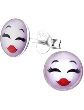 Laimons Kids Kinder-Ohrstecker Kinderschmuck Gesicht Platte Platte Weiß, Schwarz, Rot Sterling Silber 925