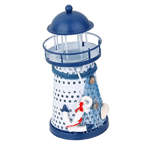 Deko Mittelmeer Style Leuchtturm Eisen Kerze LED Licht Haus Dekoration – Anker , 14.5cm - 9