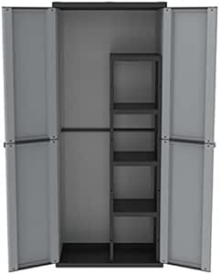 Zweitüriger Kunststoffschrank mit 4 Einlegeböden und Besenschrank