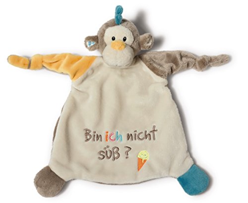 Nici 40046 Schmusetuch Affe, Botschaft und Bildmotiv gestickt, "Bin ich nicht süß?", 25 x 25 cm