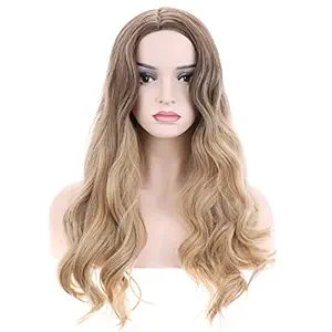 BERON Long Wavy Charming Full Synthetic Wigs for Women Girls Natural Curly Wigs with Wig Cap (Flaxen Brown)