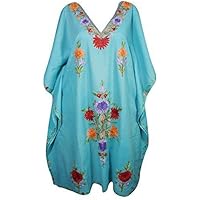 Womens Kaftan Maxi Dresses Bohemian Embroidered Resort Caftan Dress OneSize