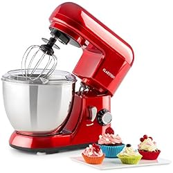 Klarstein Bella Pico Mini - Robot de cuisine , Mélangeur , Machine à pétrir , 550-800W , 6 vitesses , 4 litres , Bras multifonction , Bol inox , 3 accessoires , Compact , Solide , Rouge