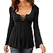 Produktbild Damen Tshirt,Geili Frauen Sexy Schnüren Bandage Rundhals Langarm Bluse Damen Übergröße Herbst Freizeit Einfarbig Slim Fit Tunika Tops T Shirt Oberteile Basictop