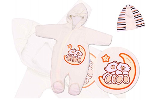 Emboidered Velour Cosy Pramsuit Snowsuit Footmuff Cosytoes with Hat size 0-3m, 3-6m, 6-9m (0-3m/62cm, Cream)