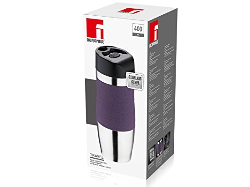 Bergner Thermobecher 400 ml violett Edelstahl mit Silikonhülle Thermo To Go Deckel abnehmbar - 2