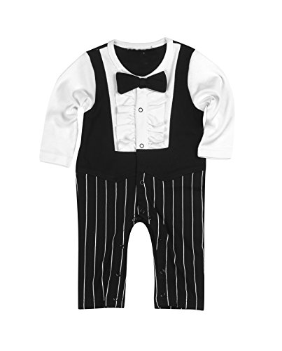 Baby Boy Formal Party Christening Wedding Tuxedo Ruffle Style Bow Tie Suit 0-24M (0-3 months, Black)