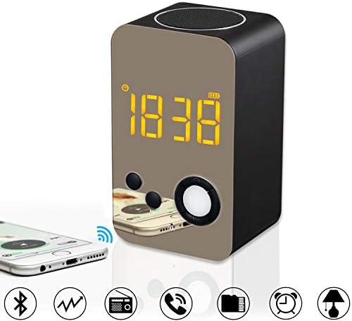 Alarm Clock Digital Clock Bluetooth Speaker with LED Night Light Makeup Mirror, FM Radio, Portable Wireless Bluetooth Speaker Stereo Sound with LCD Screen HD Enhanced Bass Built-in Mic Support AUX TF