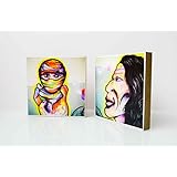 2er Set Graffiti Indianer, Foto auf Holz 13x13 cm handmade