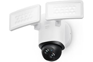 eufy Security Camera Floodlight E340 Filaire, Rotation à 360° et Inclinaison, Wi-FI Double Bande, caméra à Double Objectif, Compatible avec la HomeBase 3, Stockage Local, aucuns Frais mensuels