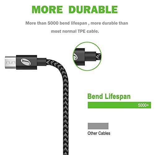Cavo Micro USB Carica Rapida J Jecent [3 Pezzi 2m] lungo Nylon Intrecciato Cavi Cavetto Ricarica Android per Samsung Galaxy S3 / S4 / S5 / S6 Edge S7 /Note 3 / 4 / 5, HTC, Sony, Nexus, Nokia, Motorola, Huawei, LG, Kindle e Altro - Nero e Argento