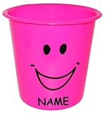 Papierkorb / Behälter - " lustiges Gesicht - NEON rosa / pink " - aus Kunststoff - Mülleimer Eimer / auch als Blumentopf nutzbar - Emotion / Emoticon - Aufbewahrungsbox für Erwachsene - Kinder Jungen & Mädchen - Abfalleimer - Abfallbehälter Kinderzimmer - lachend - Kunststoffeimer