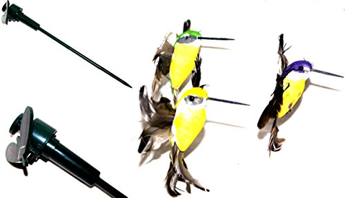 3er Set Drehende Tanzende Flatternde Vögel Solar Figur Kolibri Vogel Garten & Balkon Dekoration mit Solarenergie oder Batteriebetrieb inkl. 3 AA 1,5V Ambe Batterien & 3 Erdspieße NEU