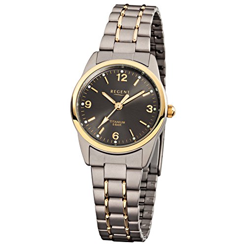Regent Damen-Armbanduhr Mineralglas Quarz Titan (Metall) grau silber gold URF429 Regent Damen-Armbanduhr Mineralglas Quarz Titan (Metall) grau silber gold URF429