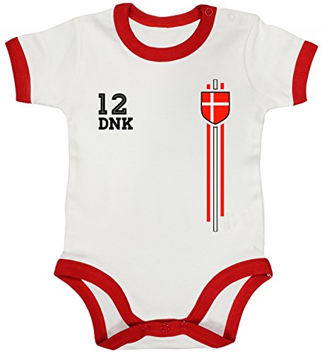 Denmark Soccer World Cup Fussball WM Fanfest Gruppen Ringer Strampler Baumwoll Baby Body kurzarm Jungen Mädchen Streifen Trikot Dänemark, Größe: 6-12 Monate,White/Red