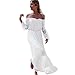 Produktbild Kleider Damen Dasongff Frauen Kleider Reizvolle Spitzen nähen Trägerlose Strandkleid Elegant Sommerkleid Schulter Langarm Kleider Long Dress (M, Weiß)