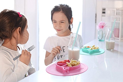 RayMoon Baby Kleinkinder Rutschfest Rund Wal Fisch Muster aus Silikon Baby Teller Schale Geschirr Platzdeckchen Tischset - 6