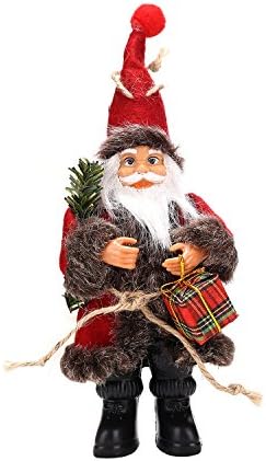 23cm /9inch Christmas Decorations Mini Stand Santa Claus Christmas Doll With Pinecone Berries Bells Cotton Cloth For Christmas Tree Fireplace Shelf Living Room Children'S Room Car Desk (Brown)