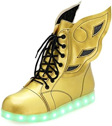 BOOWJESSEA Men women wings boots with hi-top shoes to help shoes LED lights flashing shoes unisex shoes (EU 42, Gold)