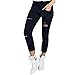 Produktbild Ba Zha HEI Damen Mädchen Hose Lang High Waist Skinny Workout Pants Basic Fitness Sporthose Leggins Workout Fitness Running Frauenkleidung Löcher Freizeithosen Kurz Geschnittene Hosen (XL, Marine)