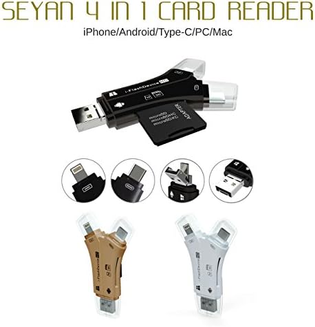 Seyan 4 in 1 Card Reader Flash Drive USB Micro SD SDHC TF Reader for iPhone 7/7 plus/6s/6s plus/s5s/5/5c/ipad/MAC/PC/Android (White)