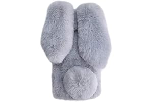 BLOTECH Peluche Custodia Cover per Motorola Edge 30 Neo,Custodia Coniglio Peluche Custodia Peloso Carino Protettiva Fluffy Cover Bambine Copertura Caso per Motorola Edge 30 Neo - Bianco Grigio
