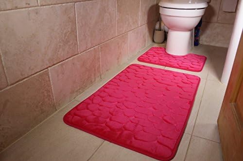 2 Piece Memory Foam Bath &amp; Pedestal Mat Sets Soft Luxury Bathroom Rugs Non Slip (Pink)