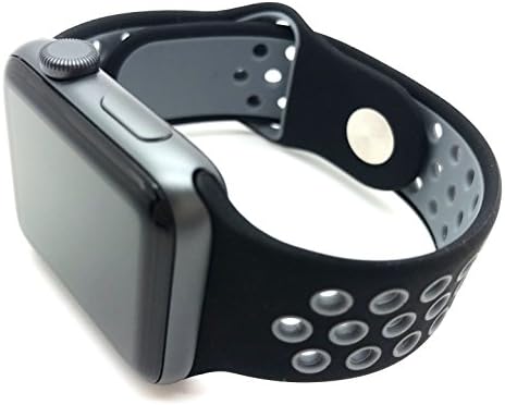 High Quality Replacement Silicone Sports Strap 38mm/42mm For Smart Watch Series 1/2/3 Size M/L (38mm, Black &amp; Grey)