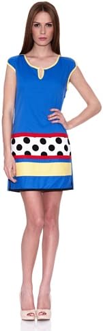 HHG Women's Polka Dot Round Short Sleeve Dress -  Blue - Medium