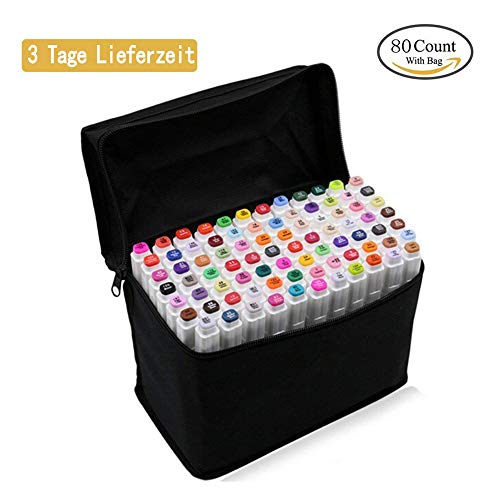 UMYMAYDO1 Markers 80 Couleurs,marqueurs permanents, Fine Large Graphic,Double Pointes Huile-Alcool Marqueurs Design d'animation avec Noir Crayon Sac pour Adultes (Blanc)