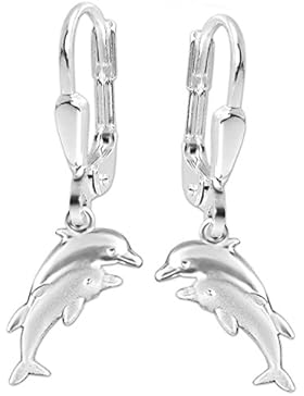 CLEVER SCHMUCK Silberne Ohrhänger 24 mm mit Delfinpaar 11 mm matt und glänzend STERLING SILBER 925 für Damen oder...
