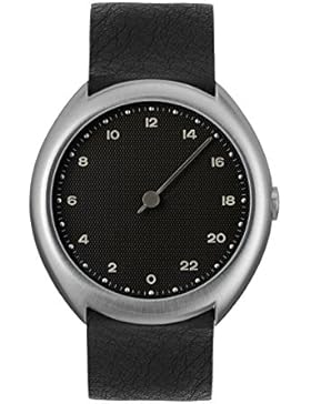 slow O 05 - Schweizer Unisex Einzeigerarmbanduhr analoge 24 Stunden Anzeige silber mit schwarzem Lederband