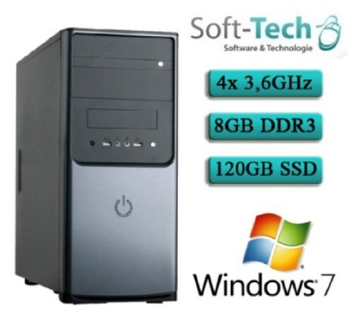 SofTech Allround Quad Core! PC-System mit schneller SSD Festplatte Computer AMD A8-5600K 8GB RAM 120GB SSD 2048MB Grafikkarte, 24x DVD±RW Brenner, 7.1 Sound, Gigabit-LAN, Windows 7 inkl. Datenträger und Lizenz Komplett PC Rechner