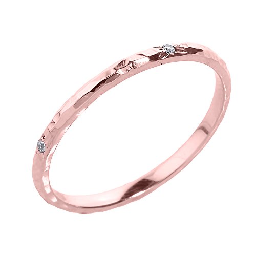 Damen Ring/Verlobungsring/partnerring 9 Karat Rotgold 2 mm stapelbar mit Diamant Ring