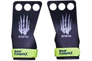 Bear KompleX Black Diamond 3 Hole Hand Grips, Great for All Bars, Speal, Barbell, Kettle Bell, Ring Work, Gymnastics, Crossfit, Comfort and Support, Protect from Blisters, Reduce Slipping, Men & Women