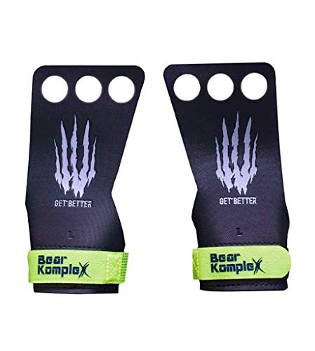 Bear KompleX Black Diamond 3 Hole Hand Grips, Great for All Bars, Speal, Barbell, Kettle Bell, Ring Work, Gymnastics, Crossfit, Comfort and Support, Protect from Blisters, Reduce Slipping, Men & Women