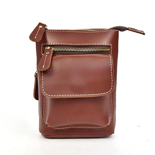 Sucastle Petit Sac à Bandoulière en Cuir Véritable pour Homme Sacoche Ceinture Étui pour Téléphone Portable avec Poignée,Bandoulière Sac de Messager 18x12.5x7CM,#1