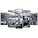 Produktbild jjshily 5 Stück Bewölkt Schwarz Weiß Chicago Cityscape Poster Wohnzimmer Dekor Wandkunst Leinwand Malerei Landschaft Modulare Drucke Bild Rahmenlos, 40X100