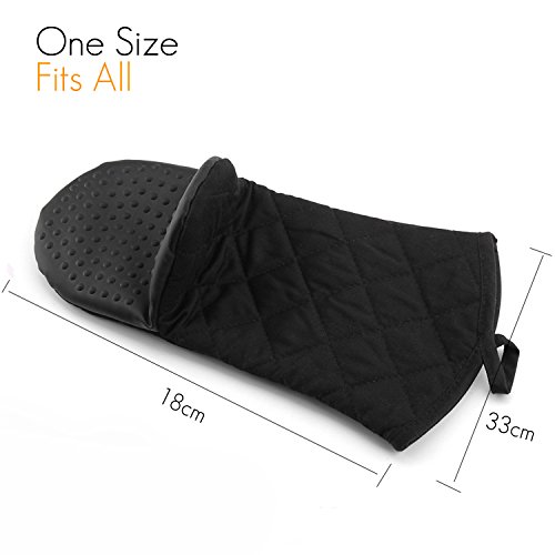 UBEST Ofenhandschuhe, 280 Celsius Silikon Backhandschuhe, Baumwolle Topfhandschuhe, verdicken und verlängert Grillhandschuhe, 1 paar, schwarz - 2