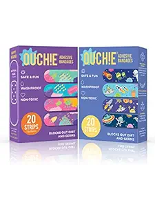 Aya Papaya Ouchie Non-Toxic Printed Bandages Double Combo Set (40 Pack) - Purple & Space Blue