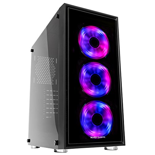 Mars Gaming MC7 - Caja de Ordenador Gaming  semitorre  ATX  Incluye 3 Ventiladores Frontales RGB 120mm  VGA hasta 341mm  Cristal Templado  Apta para Refrigeraci  n L  quida   Negro