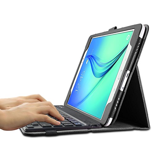 Infiland Samsung Galaxy Tab A 9.7 Bluetooth Tastatur Hülle Keyboard Hülle Case -Slim Fit Kunstleder Stand Tasche mit Hochwertige Abnehmbar Drahtlos Bluetooth Tastatur für Samsung Galaxy Tab A T550N / T555N (9,7 Zoll) Tablet(QWERTZ Tastatur,Schwarz) - 4