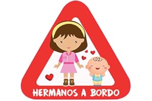 HABERDASHERY ONLINE Pegatina Adhesiva Bebé a Bordo. Adhesivo vinilo para coche o moto. 15 x 13,7 cm. (9. Hermanos)