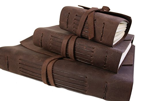 Enya Notizbuch handgefertigt in Leder gebunden Rustikales Braun Extra Large, blanko Seiten (30cm x 22cm x 5cm) - 4