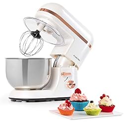Klarstein Bella Elegance - Robot multifonction, Système de mélange planétaire, Puissance de 1200 W, 6 vitesses, Bol mélangeur de 5 litres, 3 accessoires, Verrouillage de sécurité, Blanc