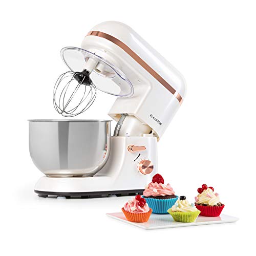 Klarstein Bella Elegance - Robot multifonction, Système de mélange planétaire, Puissance de 1200 W, 6 vitesses, Bol mélangeur de 5 litres, 3 accessoires, Verrouillage de sécurité, Blanc