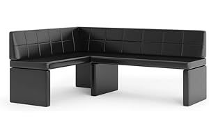 ‎GREKPOL GREKPOL Eckbank Marta Küchenbank Sitzecke Kunstleder pflegeleicht (Schwarz Links, 142x196cm)