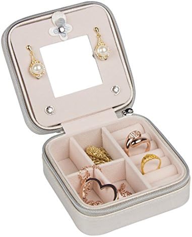 Travel jewellery box jewellery organiser PU leather jewellery storage boxes for Rings Earrings Necklace Birthday Gift (Dark silver)