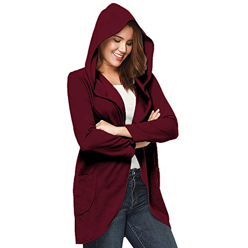 Preisvergleich Produktbild Geili Damen Wollmantel Herbstmantel Frühlingmantel Gute Qualität Elegante Lang Kapuzenjacke mit Reverskragen Frauen Übergrößen Einfarbige Taschen Mäntel Cardigan Coat Größe S-3XL